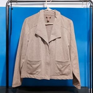 Chico's Grey Stretch Knit Jacket Zip Blazer Womans Soft size 1 Small Capsule